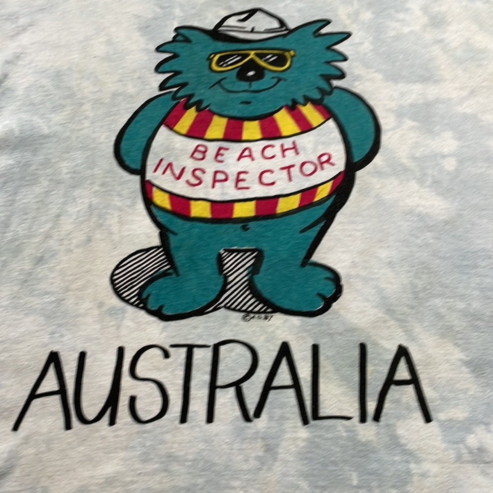 Vintage 90s Single Stitch Australia Beach Inspector Tie Dye Funny Tee - Picture 3 of 13